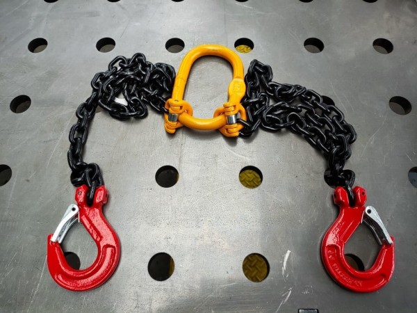 2 Strang Kettengehänge 6mm - 1m Nutzlänge - 1,6t Tragfähigkeit - 110x60mm Gabelkopflasthaken